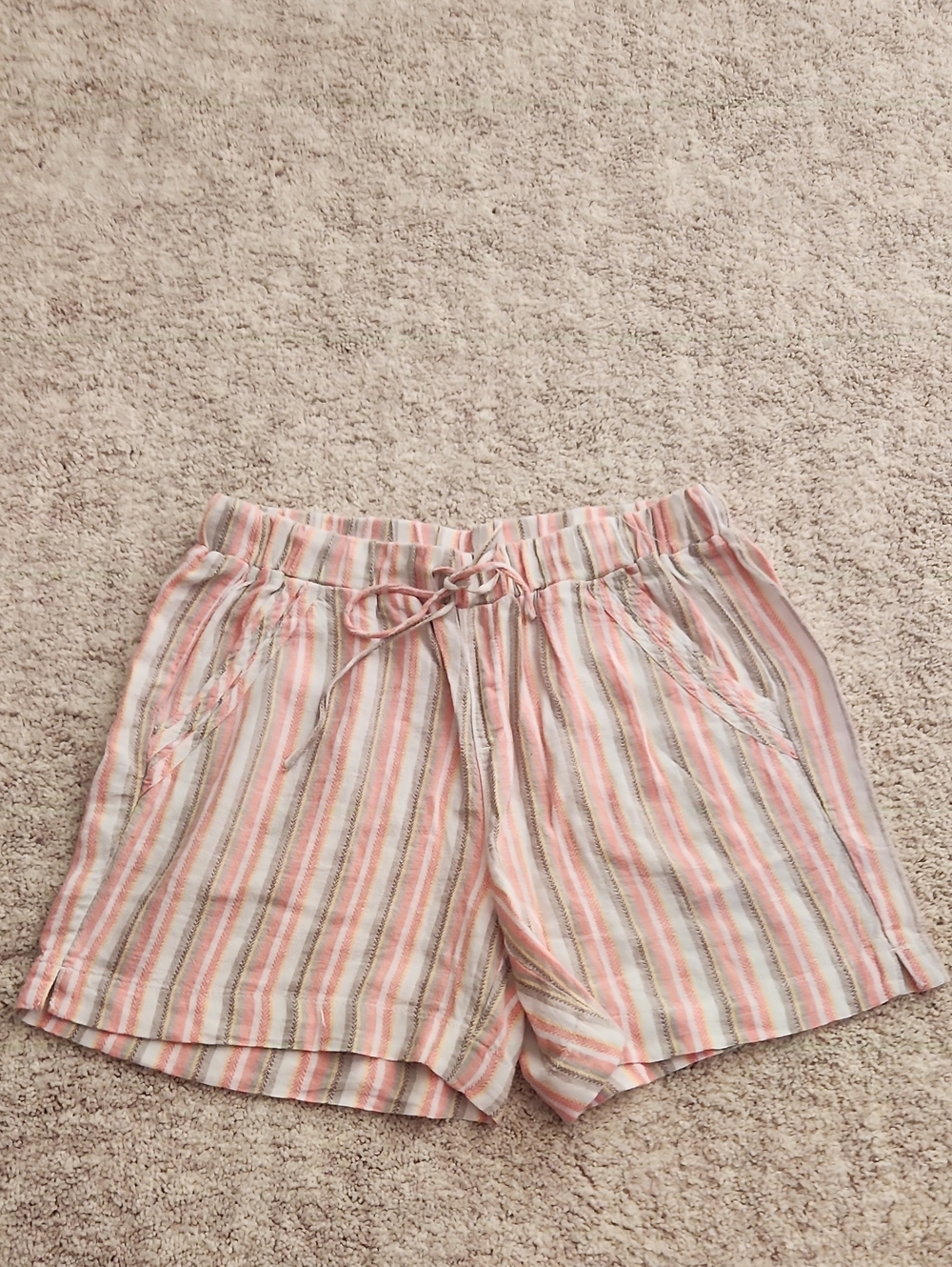 Women’s Pink Striped Drawstring LINEN Shorts